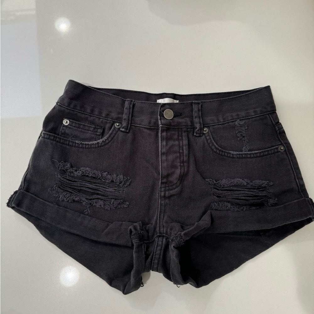 Amuse Society Black Distressed Cuffed Denim Shorts